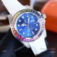 Fake Rolex Submariner Rainbow Bezel Black Dial leather Strap Watch (2)_th.JPG